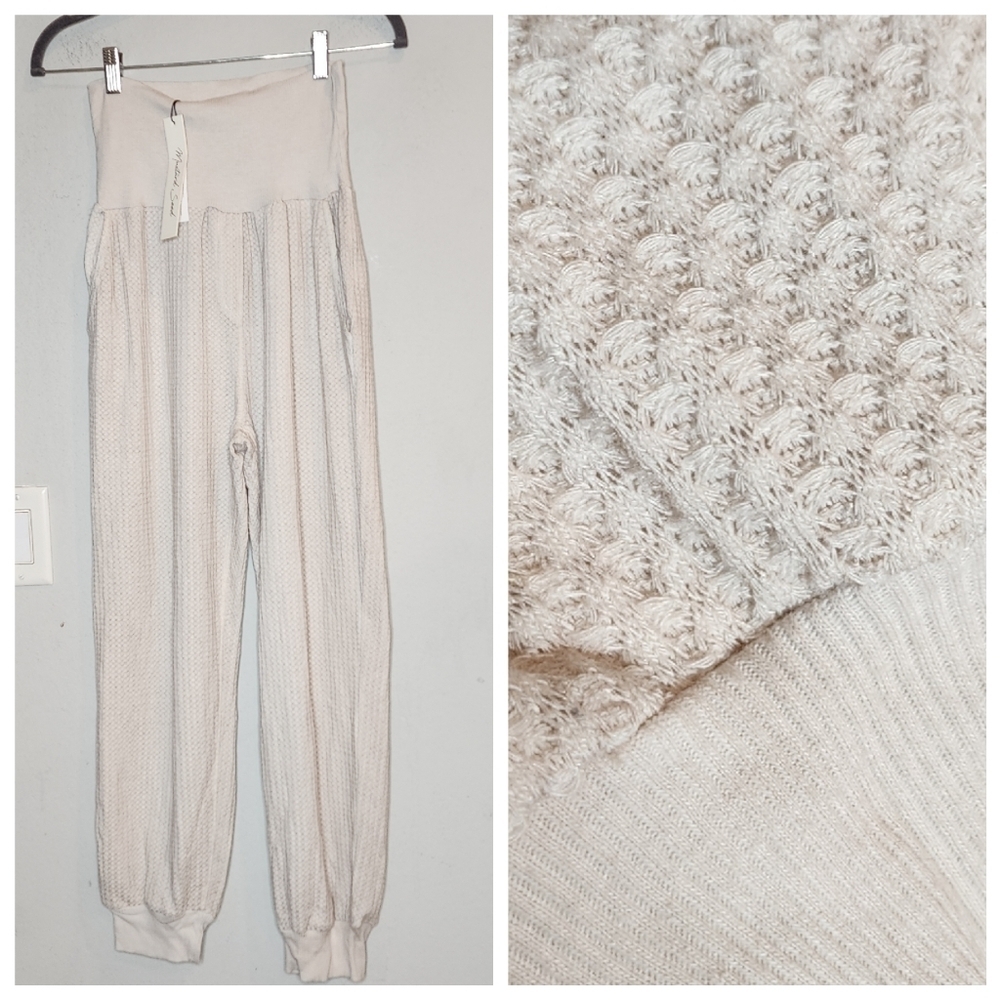 NWT‎ Mustard Seed Waffle Knit Stretch Cream Jogger Pants Pull On Pockets Small